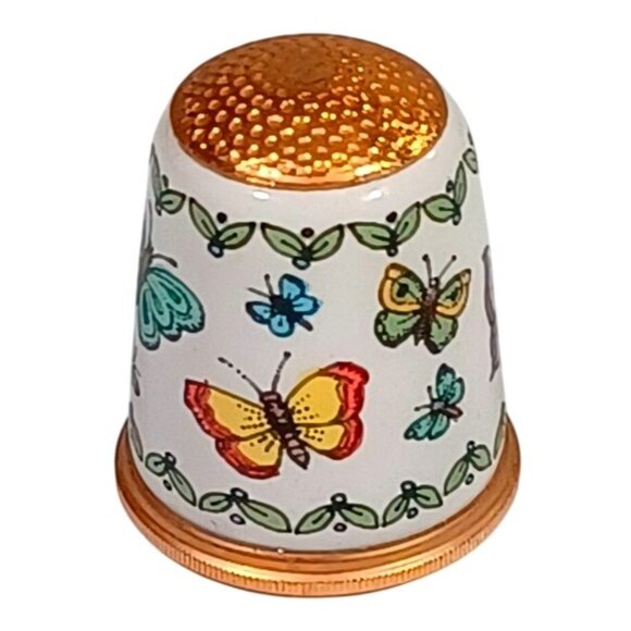 Halcyon Days Enamel 3 Pc Butterflies Sewing Needle Case Thimble Pin Cushion Set - Picture 8 of 15